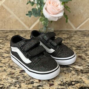 💖 VANS Black Glitter Old Skool Sneakers Toddler Kids size 5